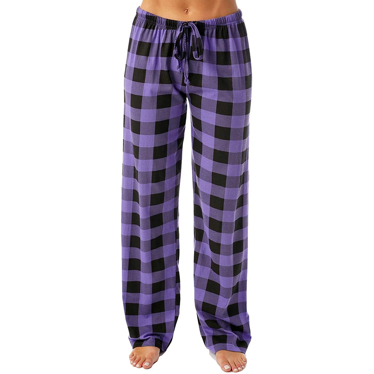 Autumn Winter Plaid Printed Pajama Pants for Women Fashion Casual Wide Leg Streetwear Clothing