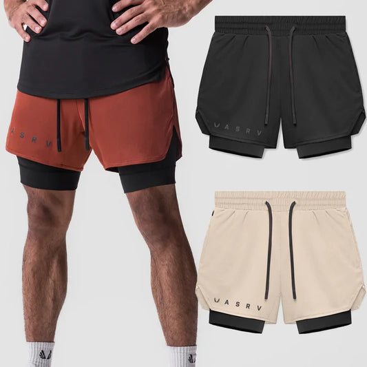 Casual Men's Summer Sports Shorts 2-in-1 Double Layered for Jogging Outdoor Running Basketball Training Camping Beach Pants