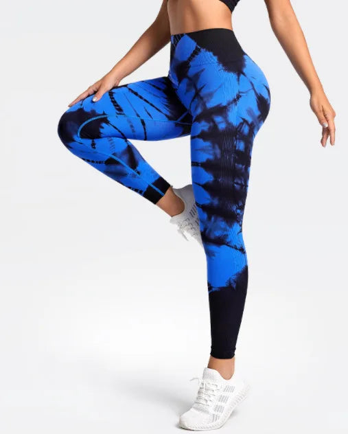 Seamless Tie Dyed Leggings for Women Elastic Hip Lifting Fitness Yoga Pants Eye Catching Sweat Pants with unique Tie Bleached Design