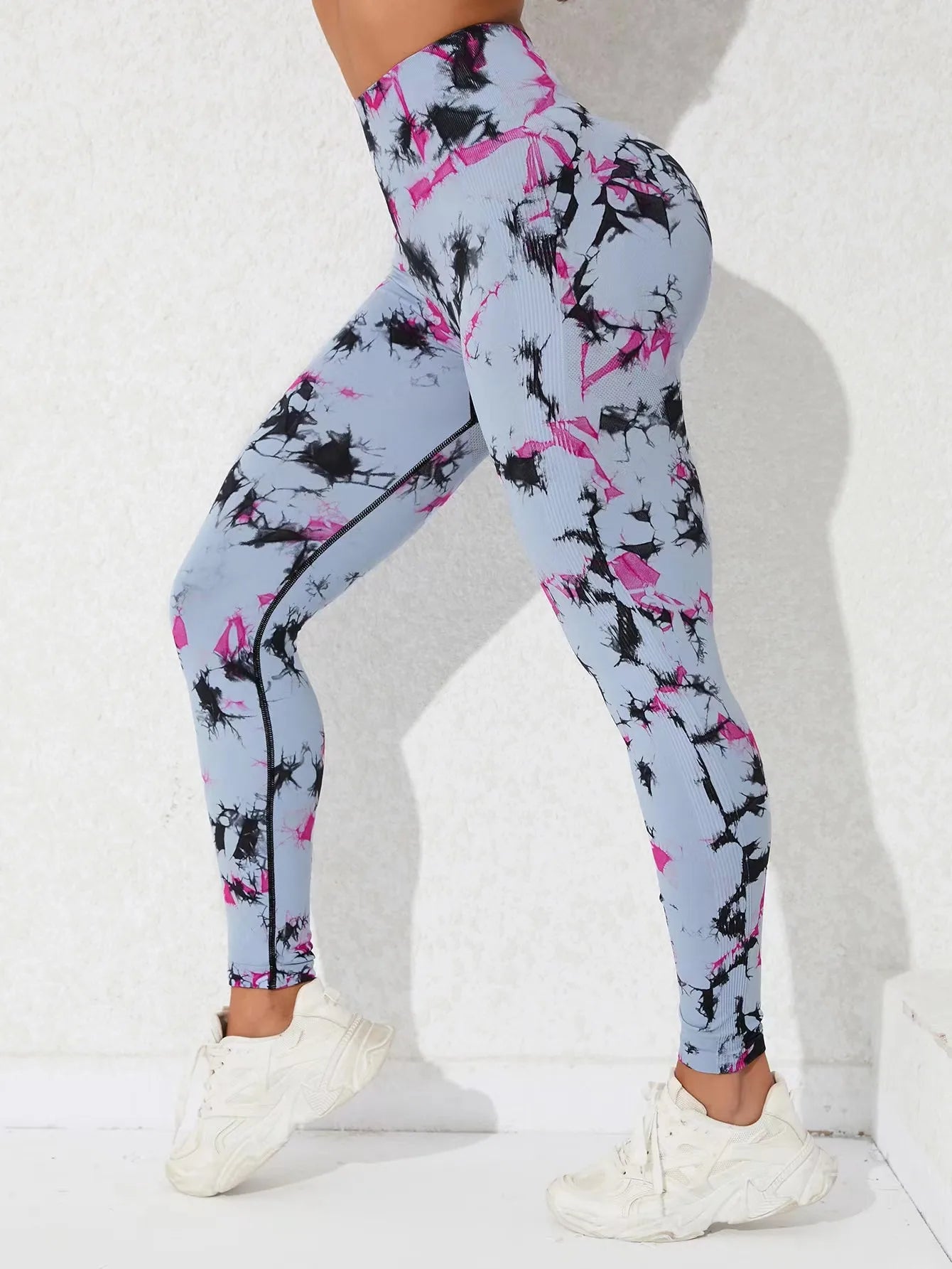 Seamless Tie Dyed Leggings for Women Elastic Hip Lifting Fitness Yoga Pants Eye Catching Sweat Pants with unique Tie Bleached Design