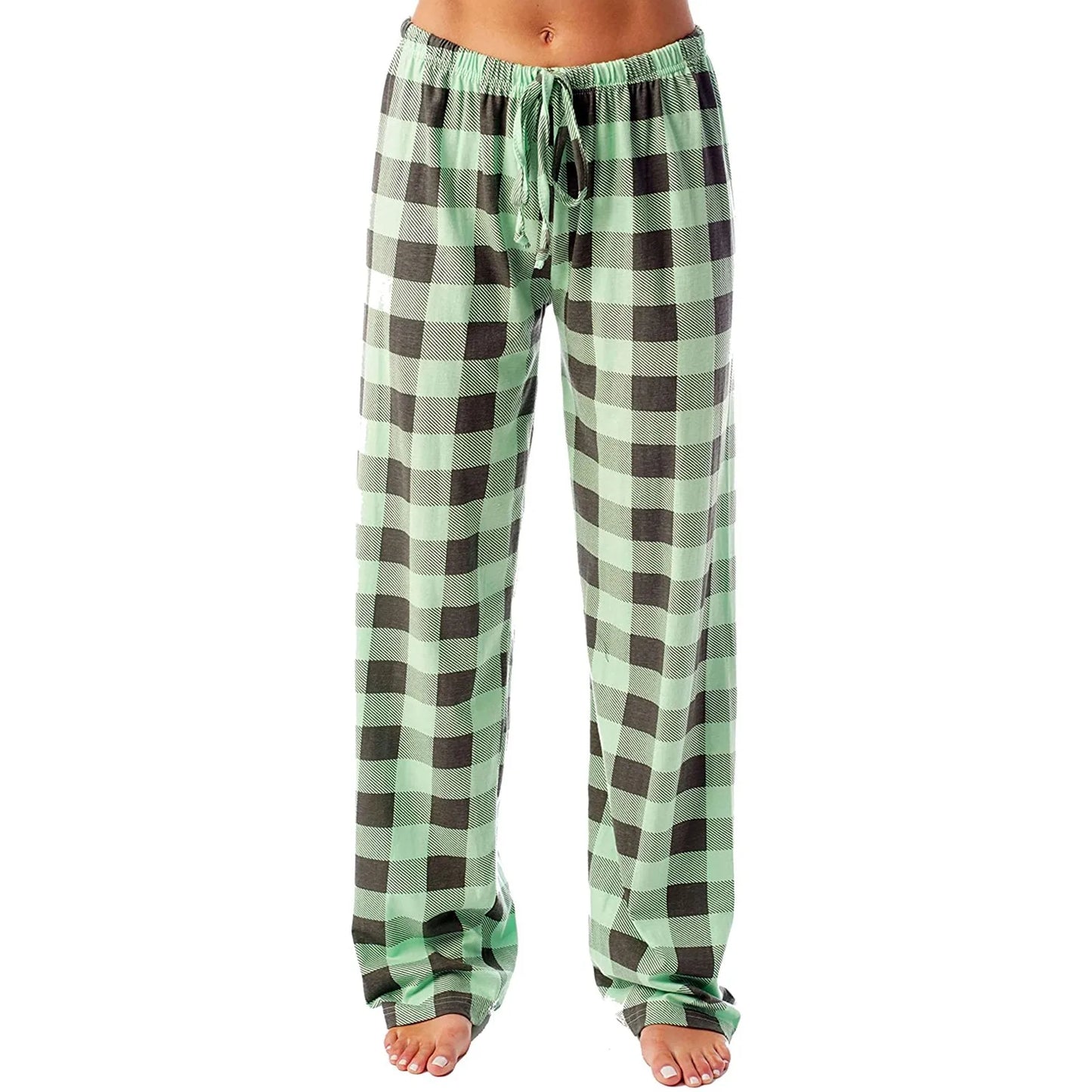 Autumn Winter Plaid Printed Pajama Pants for Women Fashion Casual Wide Leg Streetwear Clothing