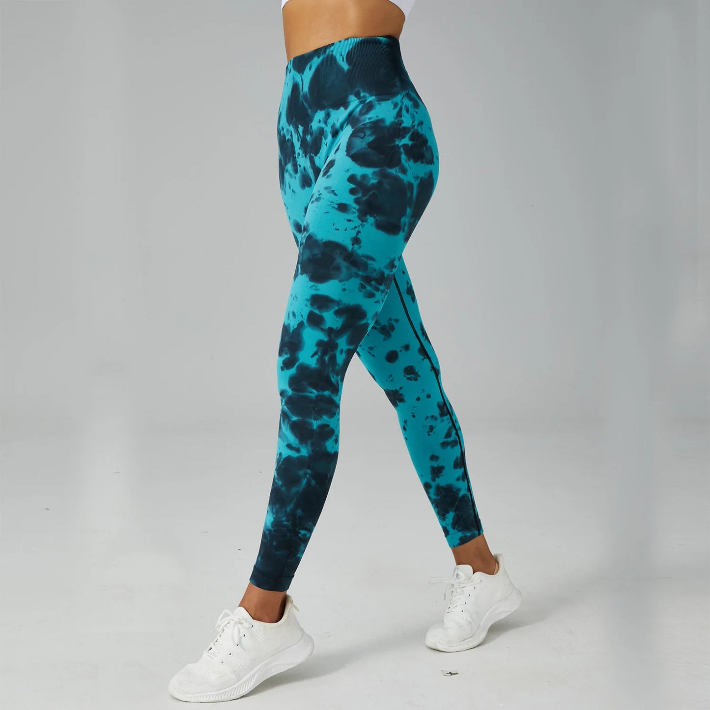 Seamless Tie Dyed Leggings for Women Elastic Hip Lifting Fitness Yoga Pants Eye Catching Sweat Pants with unique Tie Bleached Design