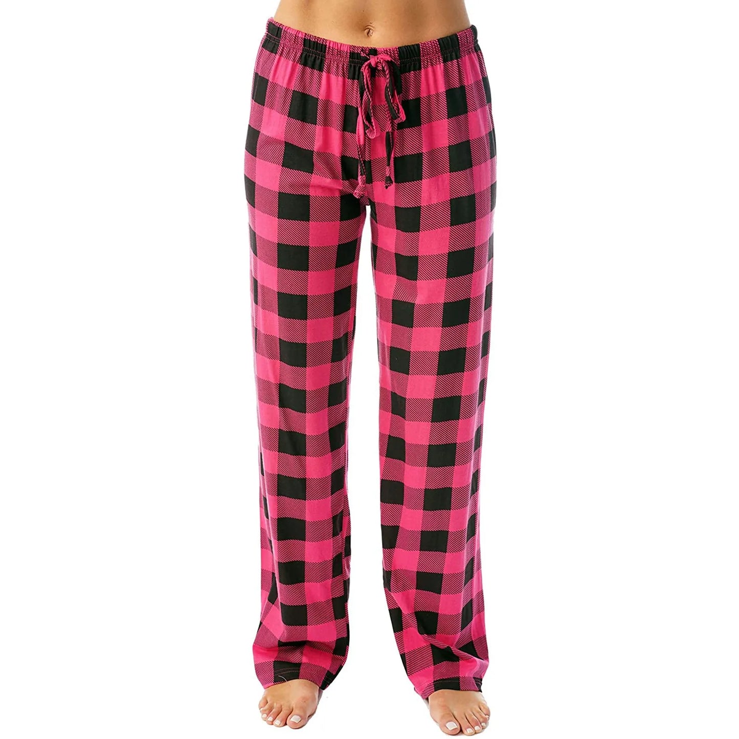 Autumn Winter Plaid Printed Pajama Pants for Women Fashion Casual Wide Leg Streetwear Clothing